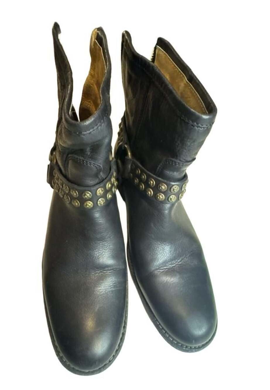 Frye Phillip Studded Harness Short Boots Size 8.5B Black - Picture 2 of 8